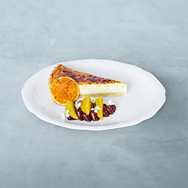 Apelsintarte med crème brûlée, chokladmousse och marinerad apelsin